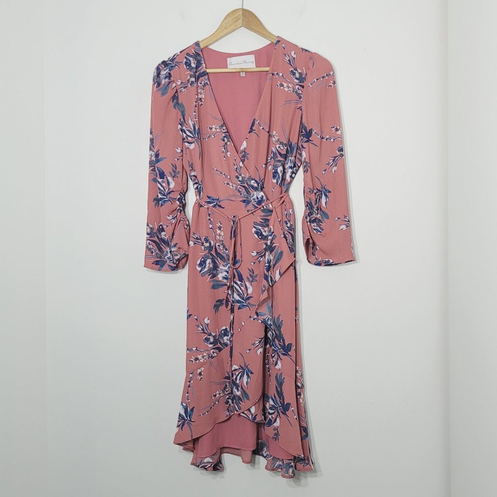 ⭐️Charles Henry Floral Wrap Dress 3/4 Sleeves V-Neckline Knee Length Womens XS